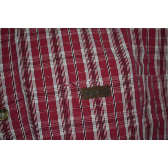 29079 Carhartt Button Up Work Shirt Size XL Mens Front Pocket Red Plaid - Picture 5 of 8
